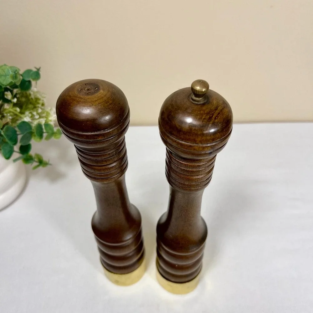 Vintage MCM Dark Brown Wood Salt and Peppers Shakers | Set of 2